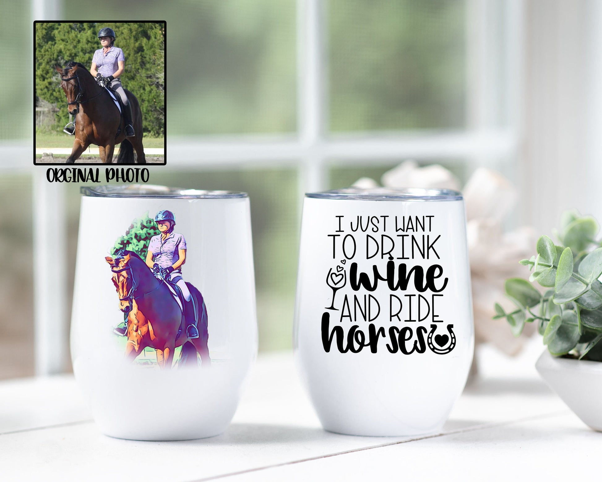 Personalized Horse Wine Glass Horse Lover Gift Travel Wine Tumbler Horse Equestrian Gift Wine and Horses Gift for Horse Lover 1