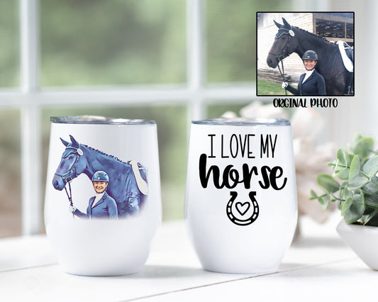I Love My Horse Personalized Horse Wine Glass Horse Lover Gift Equestrian Gift Custom Photo Gift